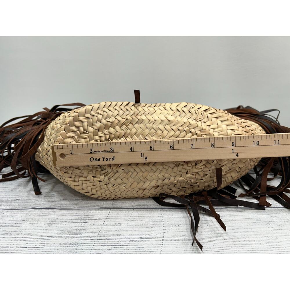 Z&L Straw Woven Fringe Brown Beige Raffia Braided Strap‎ Boho Shoulder Tote NWT - Picture 7 of 8